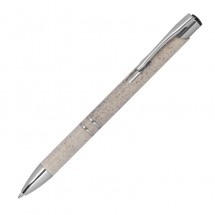 Kugelschreiber aus Weizenstroh mit silbernen Applikationen - beige