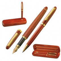 Holz-Schreibset Kugelschreiber u. Füller - braun