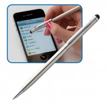 Kugelschreiber aus Edelstahl mit Touchpad - grau