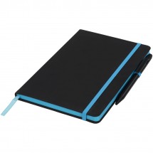 A5 schwarzes Notizbuch mit farbigem Rand - schwarz/blau