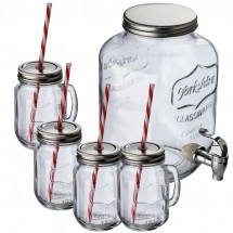 Set aus Getränkespender und 4 Glaskrügen - transparent