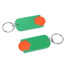 Chiphalter mit 1 Euro-Chip mit Schlüsselring - orange/grün