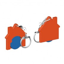 Chiphalter mit 1 Euro-Chip Haus m. Gliederkette - blau/orange