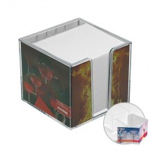 Zettelbox, doppelwandig mit Köcher u. Papier - glasklar