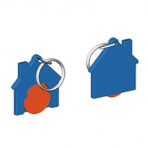 Chiphalter mit 1 Euro-Chip Haus m. Schlüsselring - orange/blau