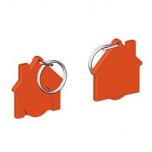 Chiphalter mit 1 Euro-Chip Haus m. Schlüsselring - orange/orange