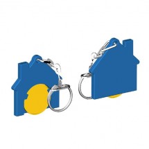 Chiphalter mit 1 Euro-Chip Haus m. Gliederkette - gelb/blau