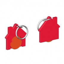 Chiphalter mit 1 Euro-Chip Haus m. Schlüsselring - orange/rot