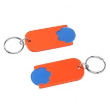Chiphalter mit 1 Euro-Chip mit Schlüsselring - blau/orange