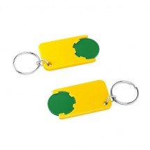 Chiphalter mit 1 Euro-Chip mit Schlüsselring - grün/gelb