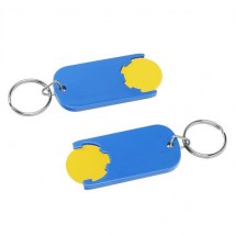 Chiphalter mit 1 Euro-Chip mit Schlüsselring - gelb/blau