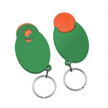 Chiphalter mit 1 Euro-Chip Smiley m. Schlüsselring - orange/grün