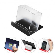 Smartphone-/Tabletständer mit Zettelspeicher - gefrostet glasklar/schwarz