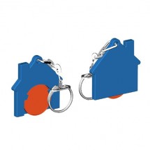 Chiphalter mit 1 Euro-Chip Haus m. Gliederkette - orange/blau