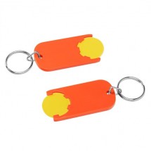 Chiphalter mit 1 Euro-Chip mit Schlüsselring - gelb/orange