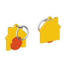 Chiphalter mit 1 Euro-Chip Haus m. Schlüsselring - orange/gelb