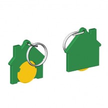 Chiphalter mit 1 Euro-Chip Haus m. Schlüsselring - gelb/grün
