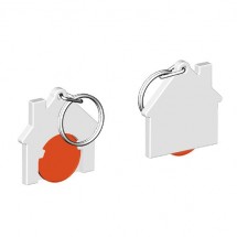 Chiphalter mit 1 Euro-Chip Haus m. Schlüsselring - orange/weiß