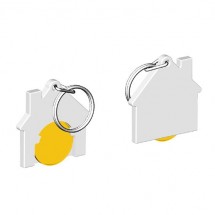 Chiphalter mit 1 Euro-Chip Haus m. Schlüsselring - gelb/weiß
