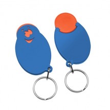 Chiphalter mit 1 Euro-Chip Smiley m. Schlüsselring - orange/blau