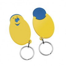 Chiphalter mit 1 Euro-Chip Smiley m. Schlüsselring - blau/gelb