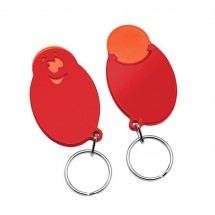 Chiphalter mit 1 Euro-Chip Smiley m. Schlüsselring - orange/rot