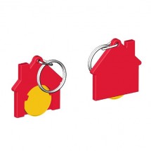 Chiphalter mit 1 Euro-Chip Haus m. Schlüsselring - gelb/rot