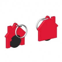 Chiphalter mit 1 Euro-Chip Haus m. Schlüsselring - schwarz/rot