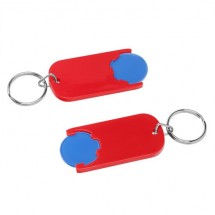 Chiphalter mit 1 Euro-Chip mit Schlüsselring - blau/rot