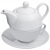 Teekanne mit einer Tasse und Untersetzer - weiss