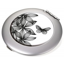 Taschenspiegel Spiegel und Vergrößerungsspiegel BLACK FLOWERS - schwarz, weiß