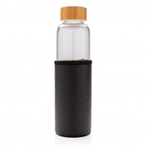 Glasflasche mit struktriertem PU-Sleeve, schwarz