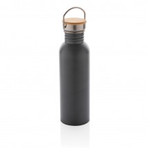 Moderne Stainless-Steel Flasche mit Bambusdeckel, grau