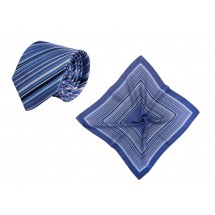 Set (Krawatte, Reine Seide + Nickituch, Reine Seide Twill, ca. 53x53 cm) - blau