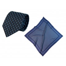 Set (Krawatte, Reine Seide + Tuch, Reine Seide Twill, ca. 53x53 cm) - blau