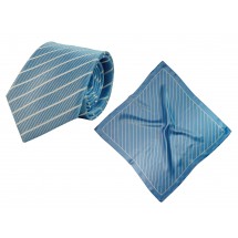 Set (Krawatte, Reine Seide + Tuch, Reine Seide Satin, ca. 53x53 cm) - hellblau