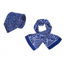 Set (Krawatte, Reine Seide + Schal, Reine Seide Satin, ca. 27x140 cm) - blau