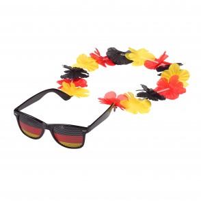 Spaßbrille  Germany mit Blumenkette, schwarz/rot/gelb
