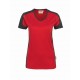 Damen-V-Shirt Contrast Performance-rot/anthrazit