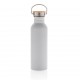 Moderne Stainless-Steel Flasche mit Bambusdeckel, weiß