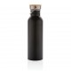 Moderne Stainless-Steel Flasche mit Bambusdeckel, schwarz, Ansicht 2